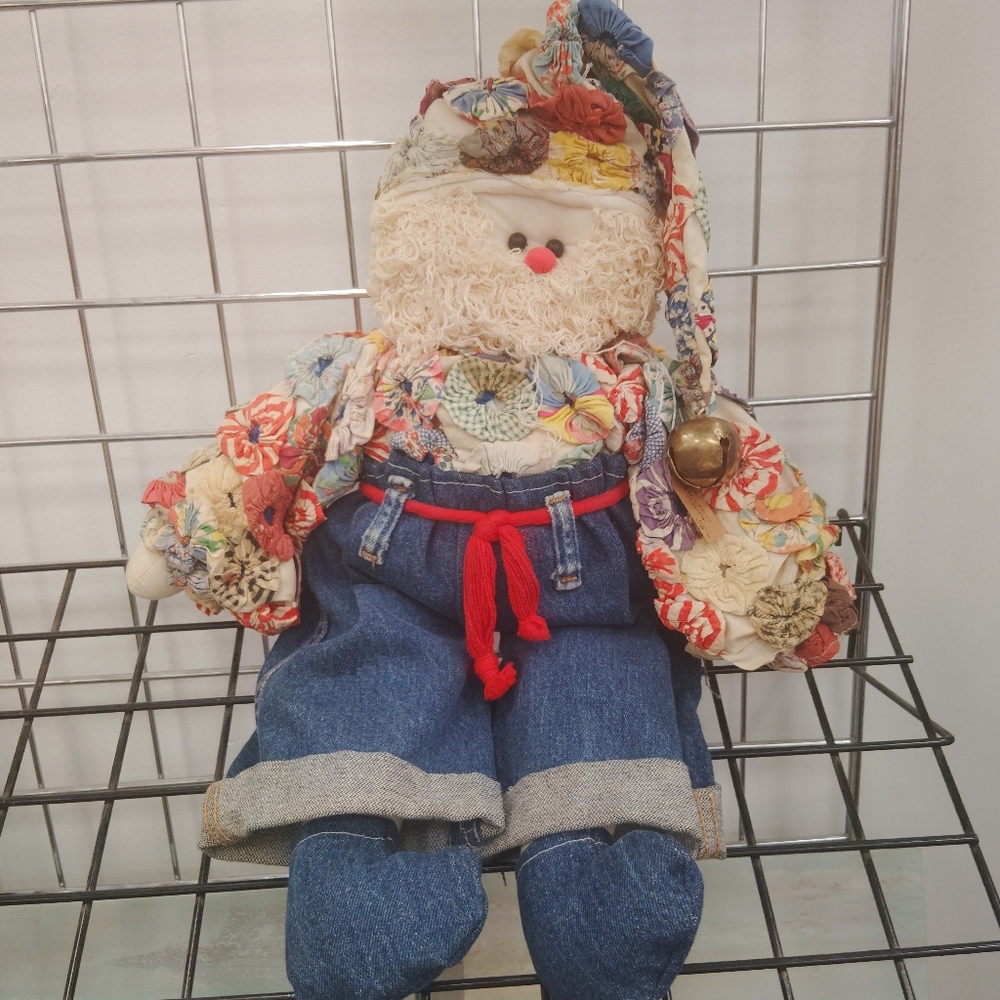 Patchwork Santa Doll with Denim Hush Puppies Overalls Size OS